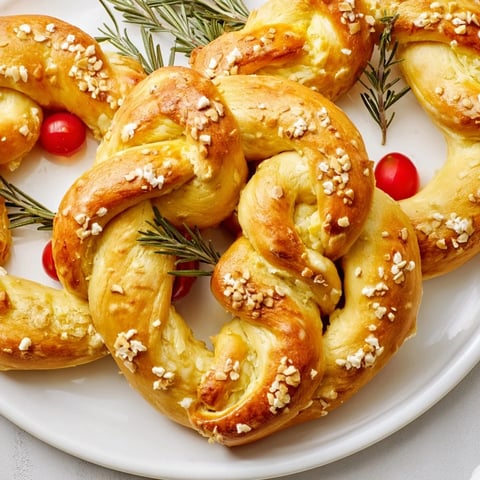 A golden-brown Budget Holiday Pretzel Wreath, perfect for sharing, displayed on a holiday table.