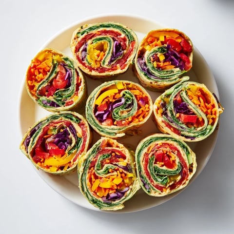 Rainbow Veggie Christmas Lights Wrap Pinwheels, colorful and veggie-filled, perfect for holiday snacking.