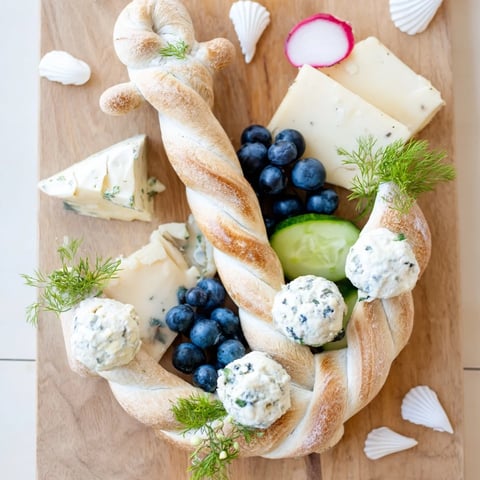 A visually appealing The Anchor Maritime Board appetizer, featuring a nautical anchor shape created with pretzels.