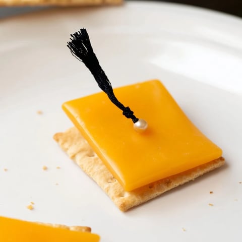 Graduation Cap Snacks garnished with black licorice tassels, perfect for a celebratory appetizer.