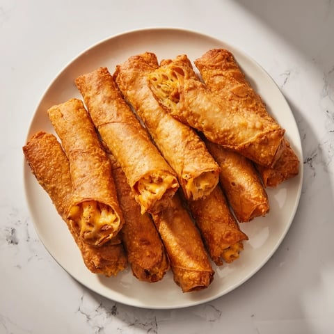 Golden-brown Tinis Mac and Cheese Lumpia Rolls offer a delightful crunch, packed with cheesy, creamy goodness.