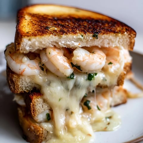 Quick Shrimp Grilled Cheese, featuring golden sourdough and bubbling melted cheese, ready to enjoy.