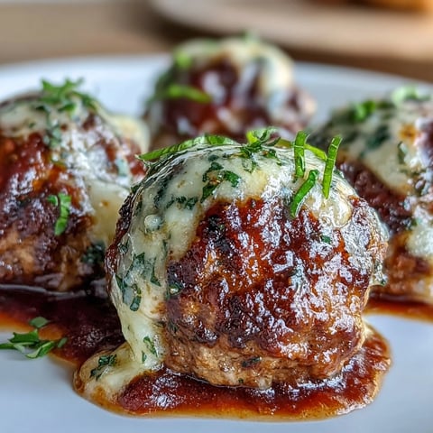 Golden-brown Cheesy, Garlicky Meatballs With Marinara simmering in a deep red sauce, garnished with fresh parsley.