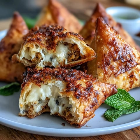 Crispy air-fried vegetable samosas served with a vibrant mint chutney dip, perfect for a healthy Indian snack.