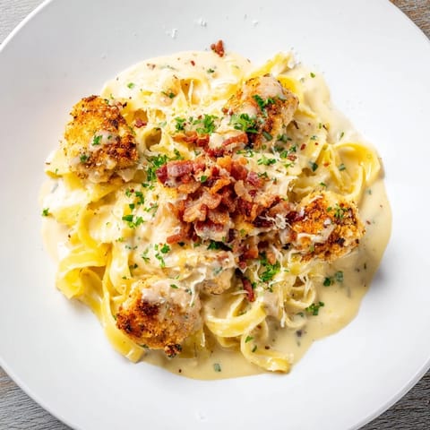 This creamy Southern Style Parmesan Chicken Pasta features tender chicken atop a luxurious parmesan sauce, perfect for dinner.