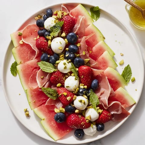 Bright and colorful Watermelon Slice Charcuterie featuring juicy watermelon, feta, and prosciutto, perfect for entertaining.