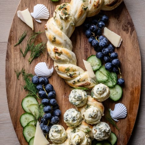 The Anchor Maritime Board: a coastal charcuterie board with brie, grapes, and arranged like an anchor.
