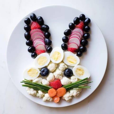 A beautifully arranged Bunny Silhouette, showcasing fresh ingredients like strawberries and mozzarella for a festive presentation.