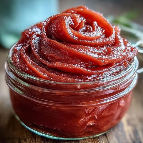 Rich, glossy guava paste being spooned onto a cracker topped with creamy Manchego cheese, a classic sweet and savory pairing.