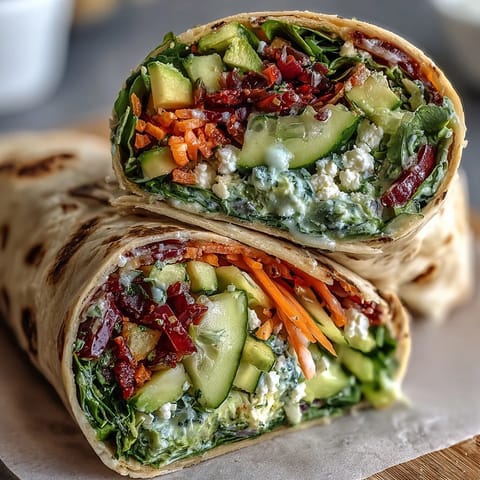Vibrant wraps packed with crunchy carrots, cucumber, and red cabbage, drizzled with zesty lemon aioli for a refreshing meal.