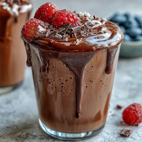 Silky smooth high-protein cottage cheese chocolate mousse with a rich cocoa flavor and a hint of vanilla.  