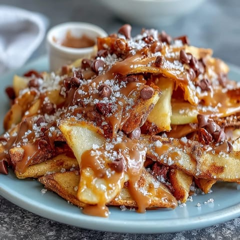 Sweet and crunchy Candy Apple Nachos with warm caramel and melted chocolate toppings.