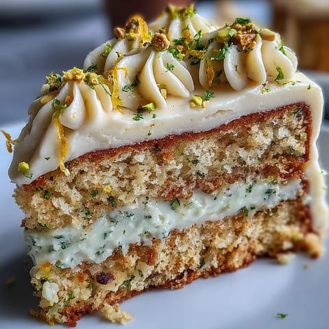 Vibrant lemon pistachio cake, brightly decorated with crunchy nuts for a celebration.