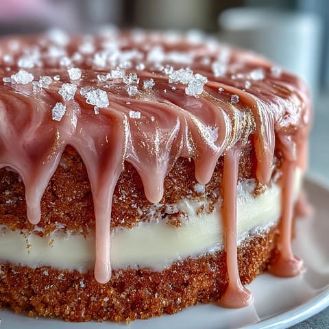 Visually striking pink Rosé Velvet Cake, perfect for showers, with luscious frosting.