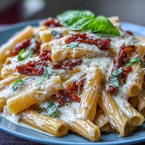 Marry Me Pasta rich with sun-dried tomatoes, creamy sauce, and parmesan.