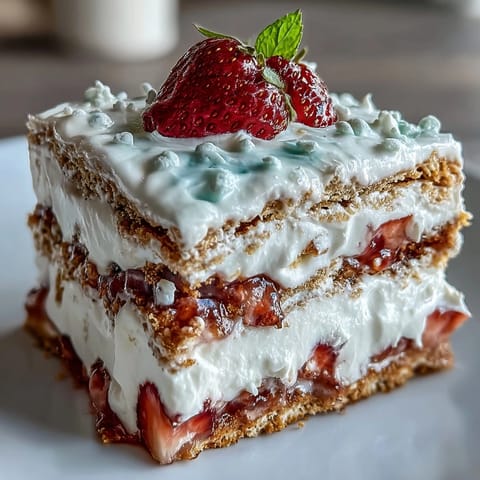 Memorial Day No-Bake Icebox Cake with strawberries, a refreshing layered summer dessert.