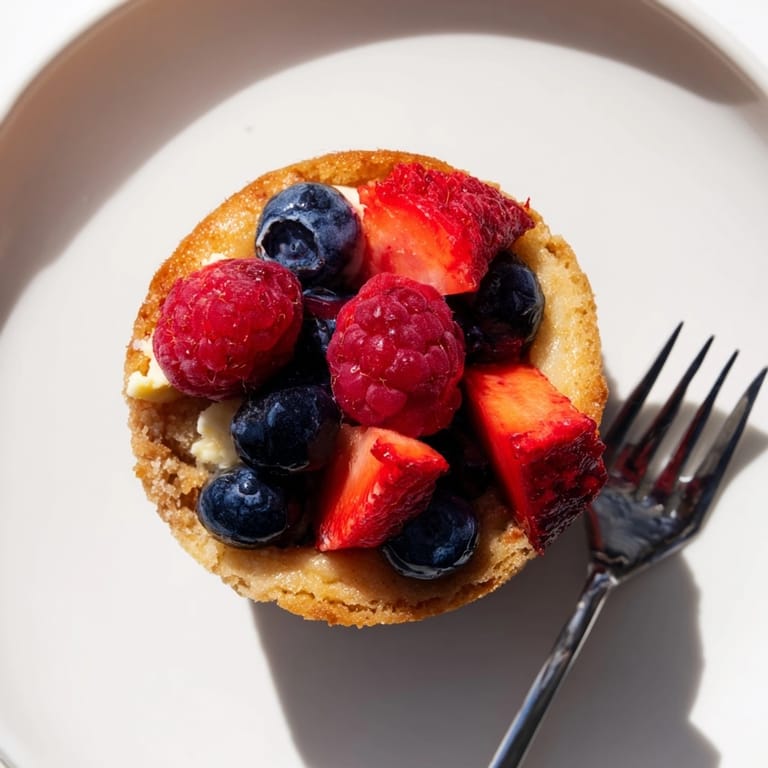 Close-up of a soft Ricotta Berry Blondie Cup revealing the creamy filling.