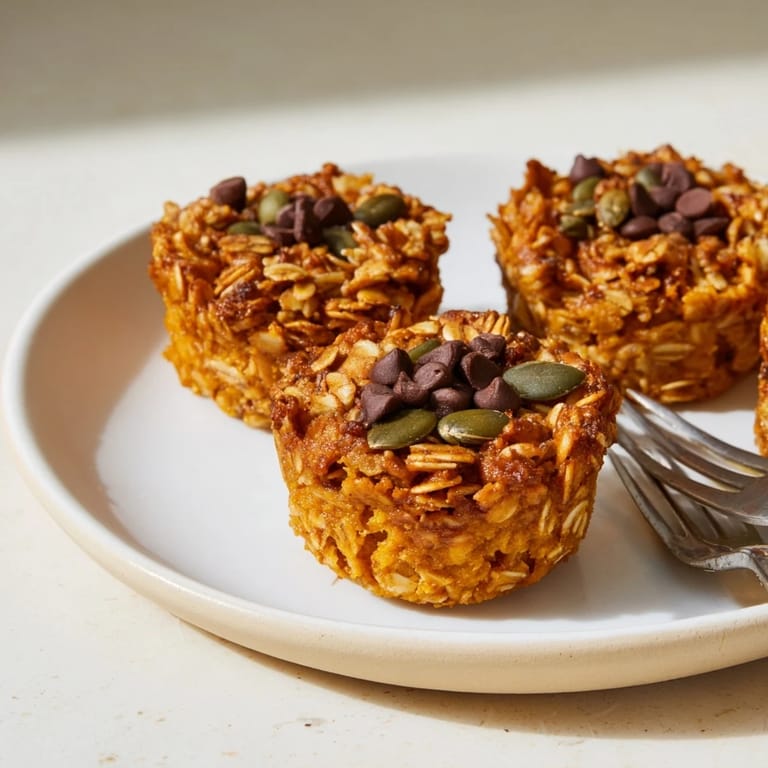 Homemade pumpkin muffin granola cups, featuring crunchy oats and warm cinnamon flavors.