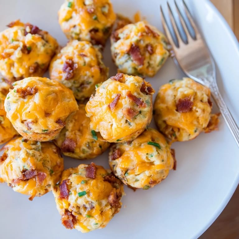 Hearty Pickle Bacon Cheddar Muffin Balls boasting crispy bacon, tangy pickles, and melted cheese bliss.  