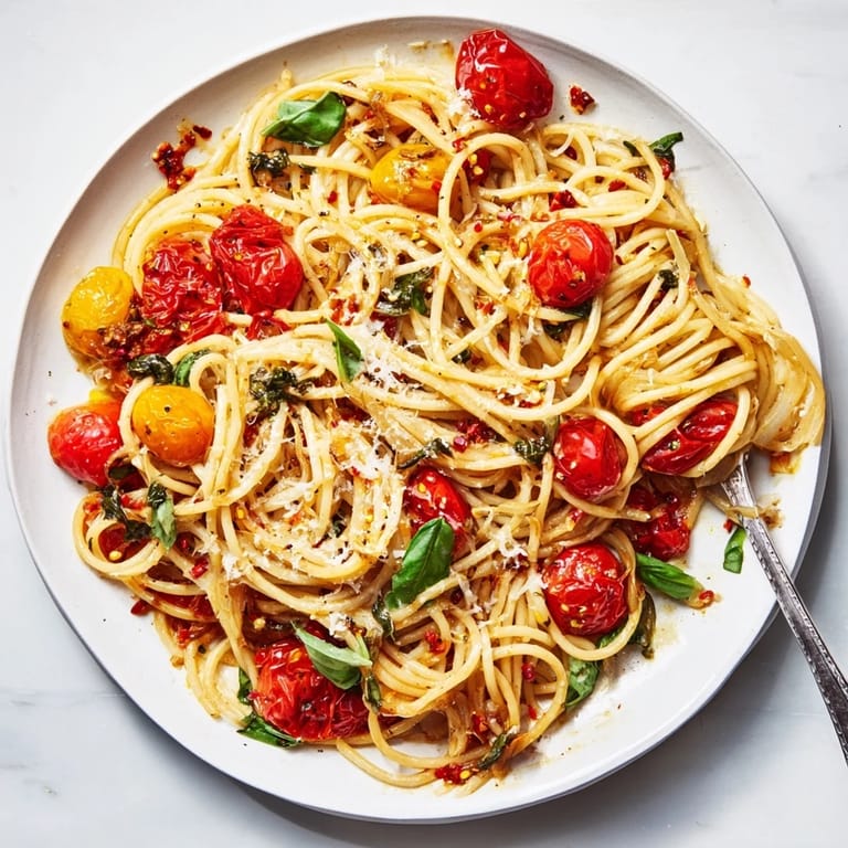 Close-up of steaming Lazy-Girl Pasta, a vegetarian delight, ready to be served and enjoyed for dinner.