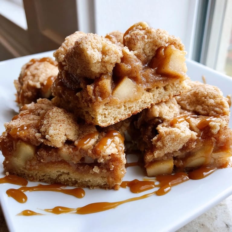 Golden-brown Caramel Apple Cookie Bars, showcasing layers of apple filling and a soft cookie base.