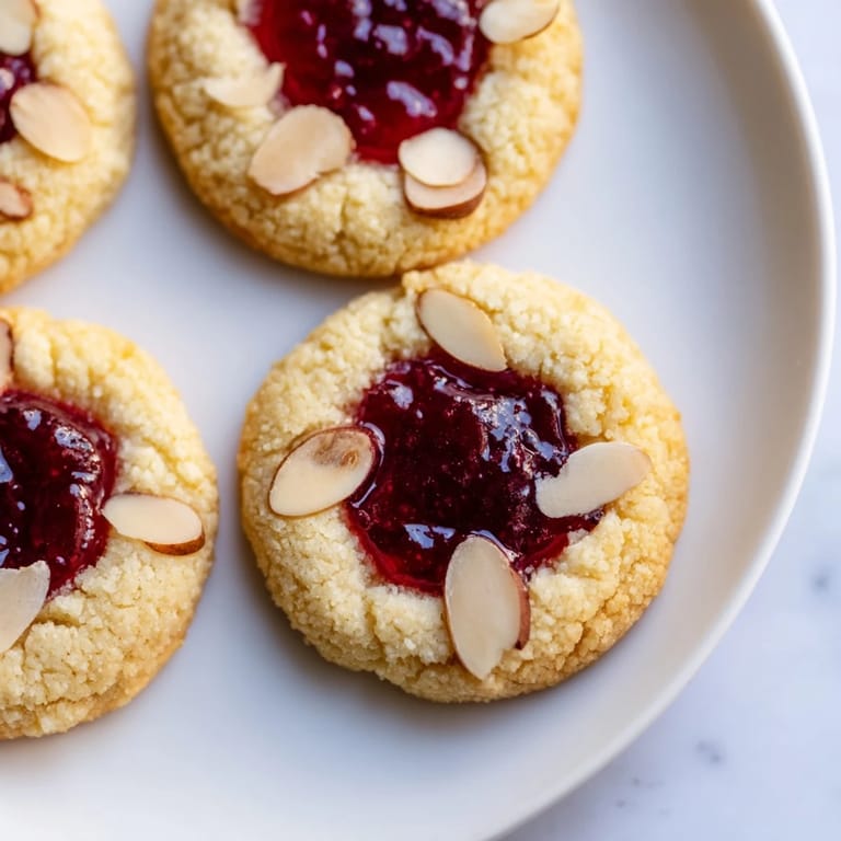 Buttery texture and sweet cherry filling: Delicious Cherry Almond Thumbprint Cookies, perfect for any occasion.