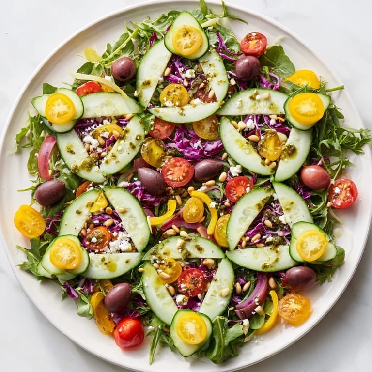Detailed view of a beautiful Star of David Salad Platter bursting with Mediterranean flavors and textures.