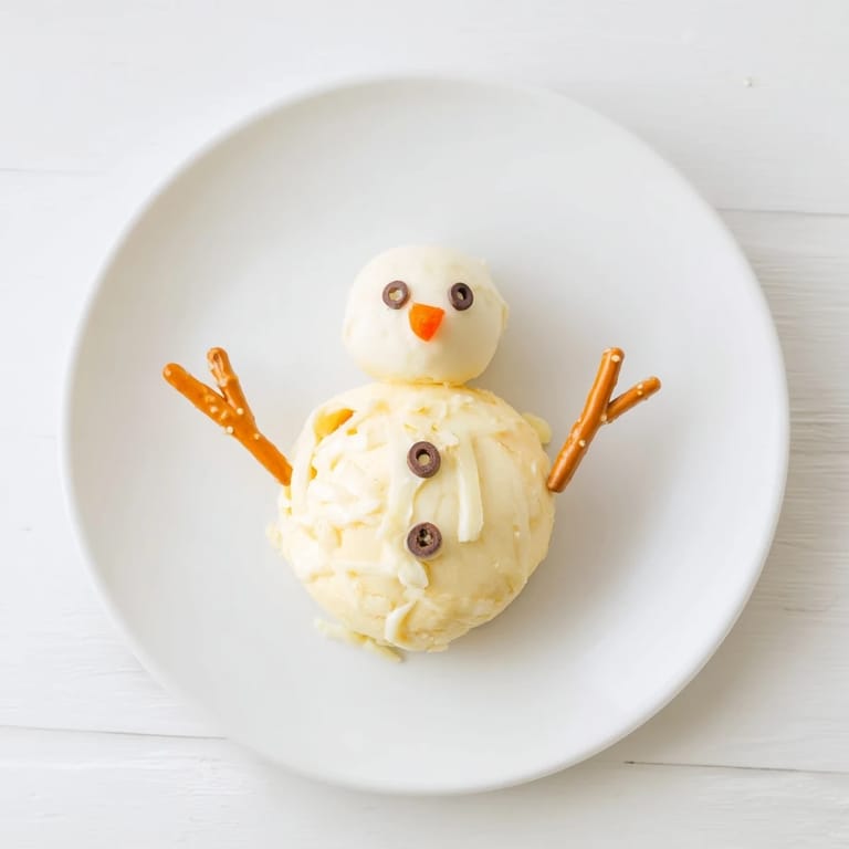 Creamy Melted Snowman Cheese Bites, a fun and easy appetizer with pretzel arms, ready to be enjoyed.