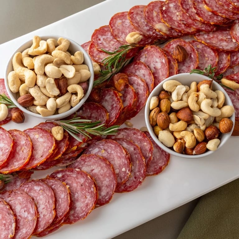 Appetizing photo of The Infinity Loop: a unique charcuterie offering endless salami loops, perfect for sharing.