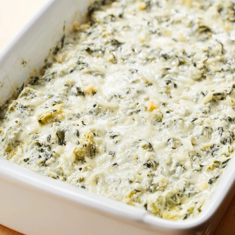 Freshly baked Cheesy Spinach Artichoke Dip, served with crisp tortilla chips for the perfect appetizer.