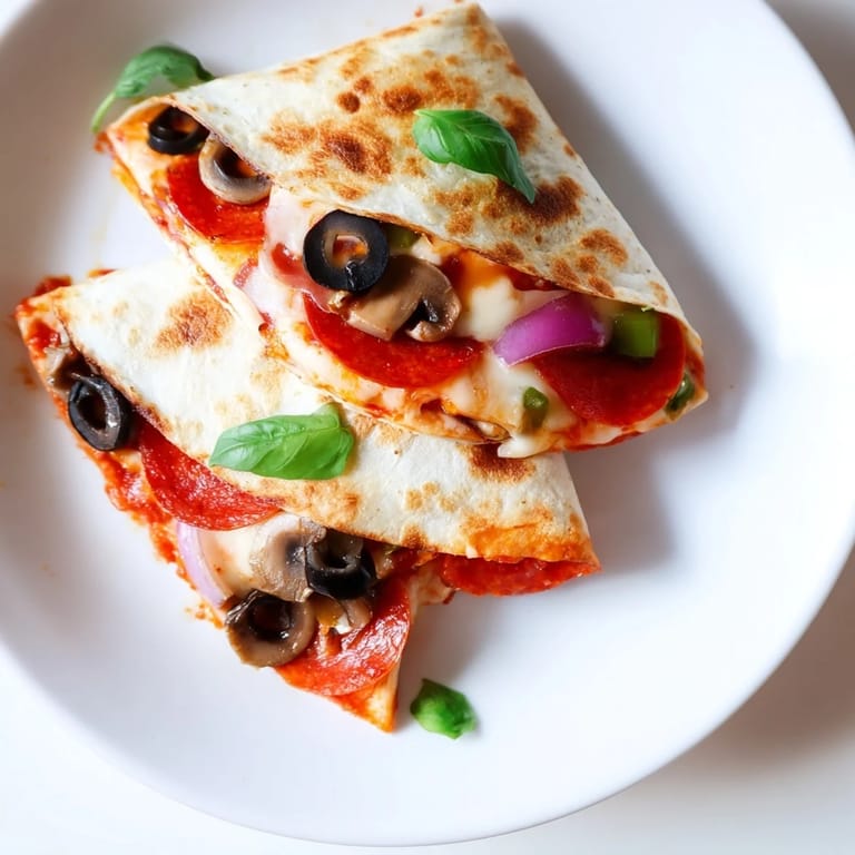 Crispy, golden tortilla pizza wraps oozing cheese and ready for a delicious lunch.