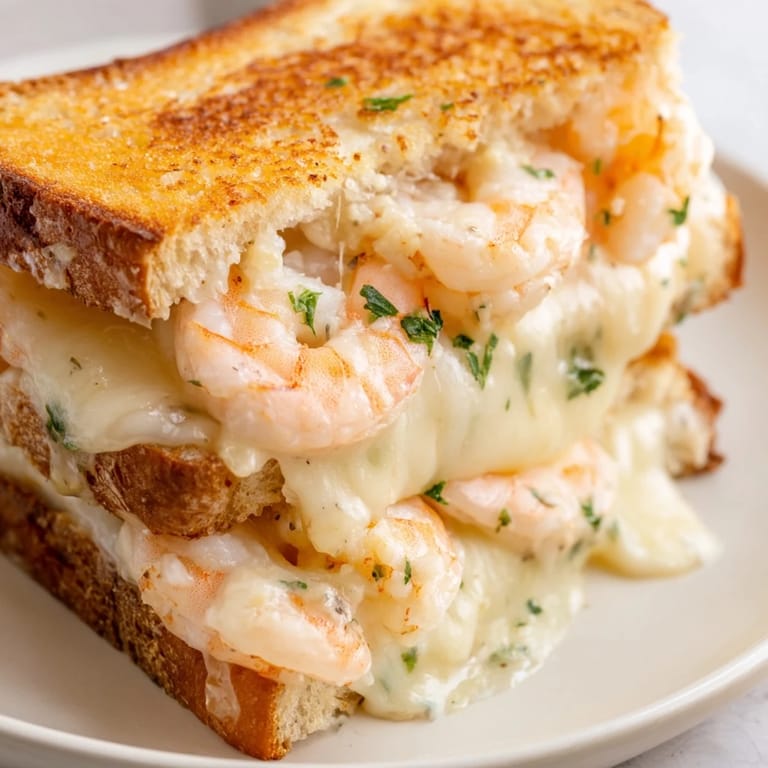 Gooey mozzarella and cheddar mingling with flavorful shrimp inside a Quick Shrimp Grilled Cheese sandwich.