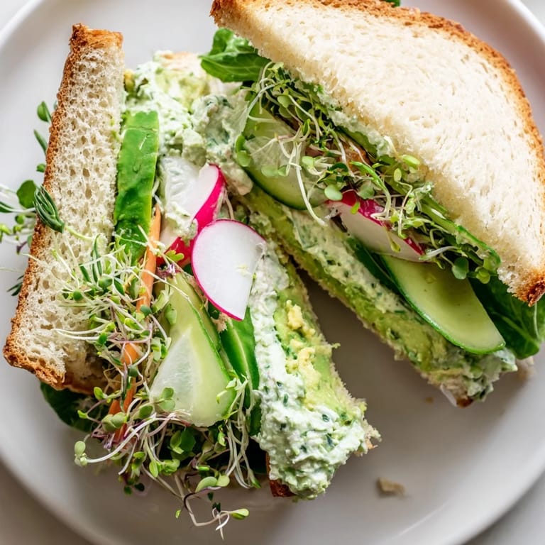 Beautifully plated Green Goddess Sandwich highlighting fresh ingredients ready for a satisfying vegetarian lunch.