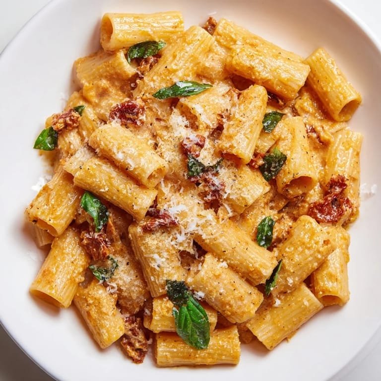 A close-up view of creamy, flavorful Creamy Sun-Dried Tomato Pasta, ready to be enjoyed.