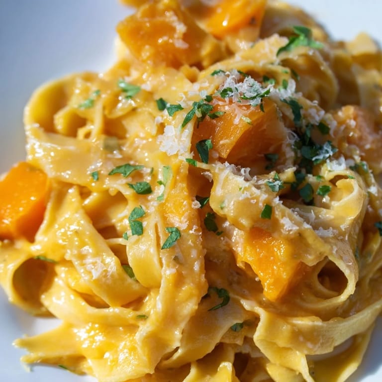 Butternut Squash Pasta features velvety squash puree over al dente noodles, served in a warm bowl for a cozy autumn meal.  