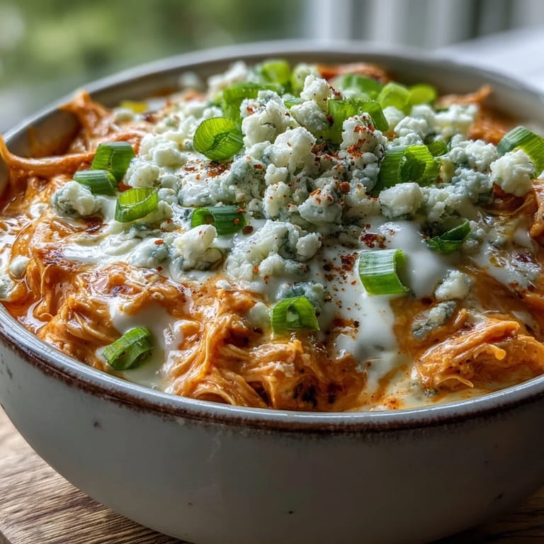 Spoon lifting creamy Crock Pot Buffalo Chicken Dip Soup with shredded chicken and melted cheddar.