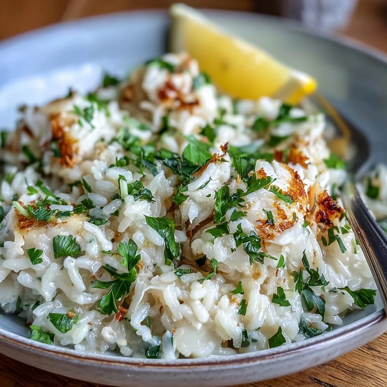A comforting bowl of Smoked Haddock Risotto garnished with lemon zest, parsley, and Parmesan.