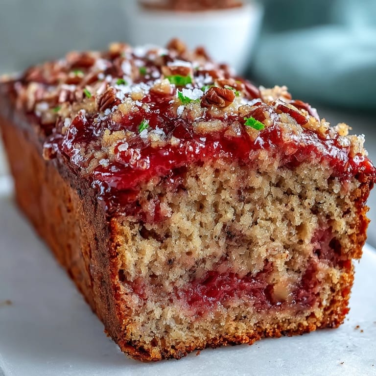 Served on a plate, the Vegan Cardamom Guava Banana Bread is garnished with lime zest and a sweet glaze.