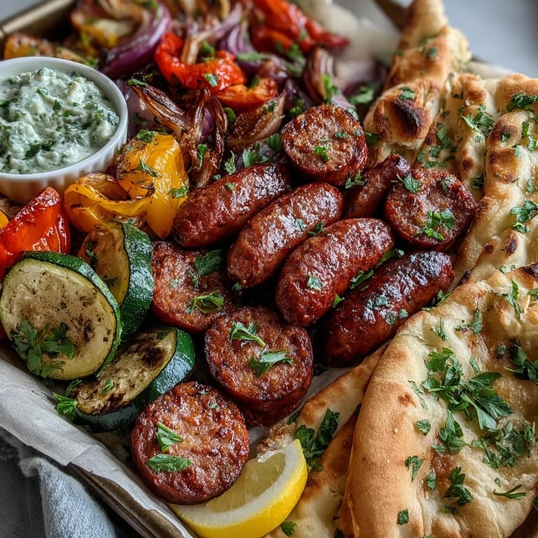 Crispy roasted peppers and onions mingle with smoky sausage in this one-pan Smoky Sheet Pan Sausage & Veggies meal.
