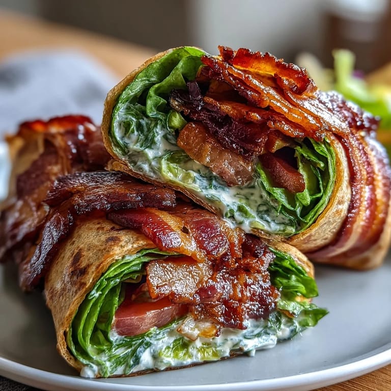 A delicious twist on the classic BLT, these wraps feature juicy tomatoes, crunchy lettuce, and savory bacon in a creamy sauce.