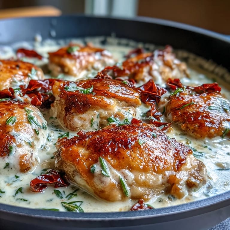 A comforting one-pan dinner featuring juicy chicken simmered in a luscious pepperoncini cream sauce, perfect for quick weeknight meals.