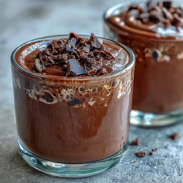 Velvety cottage cheese chocolate mousse blended with melted dark chocolate for a decadent, protein-packed dessert.  