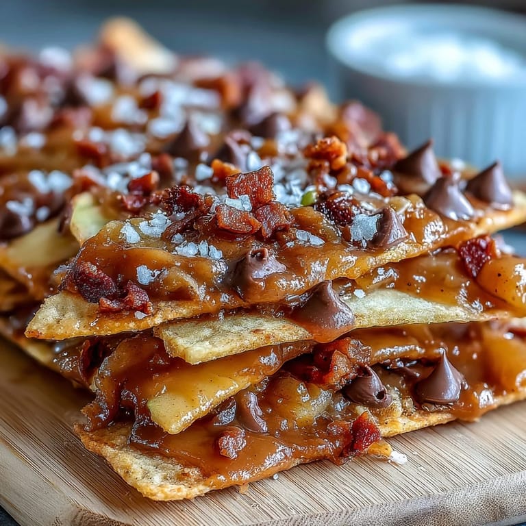 Fun Candy Apple Nachos featuring fresh apple slices, caramel drizzle, and colorful chocolate chips.