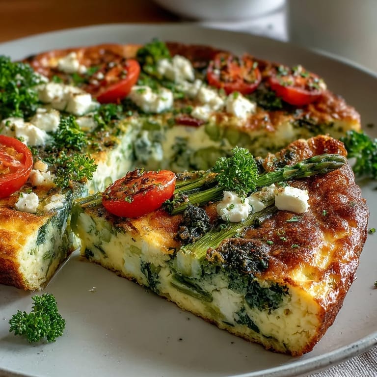 Colorful spring vegetable frittata packed with zucchini, feta cheese, and fresh herbs, perfect for a healthy brunch.