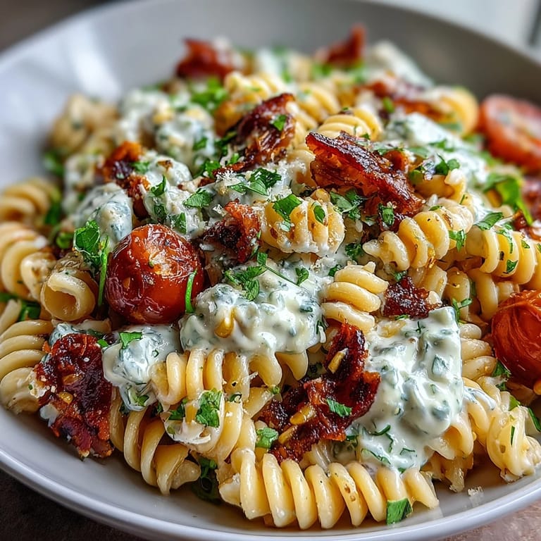 Vibrant Elote Pasta Salad with Cotija, chili, and lime, featuring charred corn and fresh cilantro in a creamy dressing.