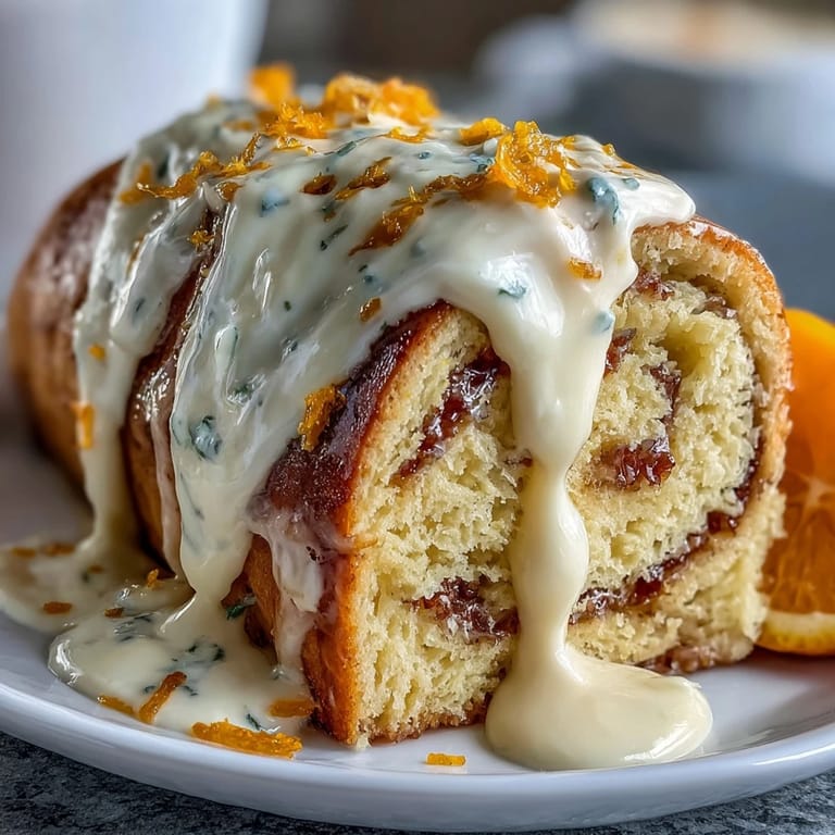 Fluffy orange-scented rolls baked to golden perfection, topped with a creamy, tangy orange cream cheese frosting for a bright breakfast treat.