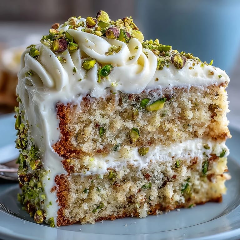 Fluffy, zesty Spring Birthday Lemon Pistachio Layered Cake with a beautiful frosting.