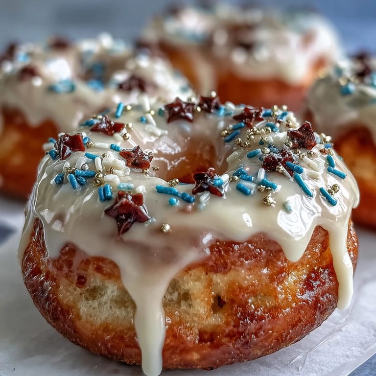Fluffy donuts stacked high, a celebratory graduation party donut tower topped with sprinkles.