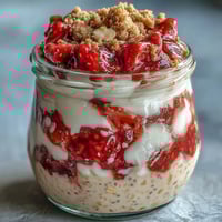 Strawberry Cheesecake Overnight Oats in mason jars with creamy yogurt and fresh berries, perfect for a make-ahead breakfast or snack.  