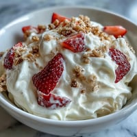 A vibrant breakfast bowl with whipped Greek yogurt, fresh strawberries, and crunchy granola for a nourishing start.